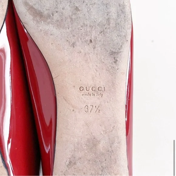 🎁❤️Gucci Red GG Logo Ballet Flats EU 37.5 US 7.5 Studded Patent Interlocking GG - Picture 5 of 8